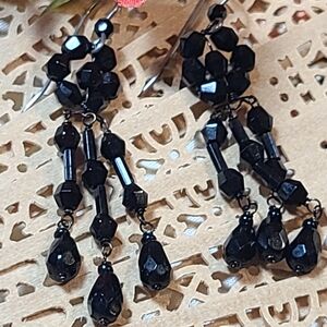 Elegant Black Beaded Dangle Earrings Hook Earrings